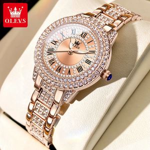 Olevs Watches Fashion Original Quartz Wrist Watch for Ladies Roman Dial Diamond Waterproof Luminous Luxury 240515
