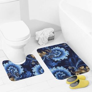 Badmatten Badezimmer Teppichs Sets 2-teils klassisch blau absorbierende u-förmige Kontur-Toilettenteppiche