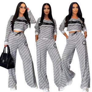 Desiner Cross Border European und American Damen Fashion und Freizeit trendy Faden Set Langschweine lose Beinhosen zweiteiliger Set 932