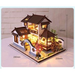 Doll House Furniture Diy Case Miniature Wooden Miniaturas Dollhouse Toys for Children Birthday Gifts Chinese Style P002