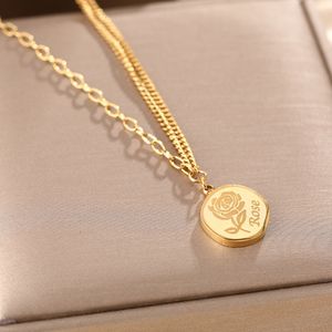 14K gold-plated high-end light luxury designer round rose necklace clavicle chain girls jewelry gift