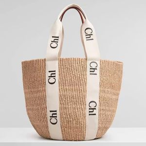 Tote Designer Bag Woody Luxury Högkvalitativ grönsakskorg Handväska axelväska duk linne klassisk randig flätad quiltad kedja stor kapacitet utomhus shopping