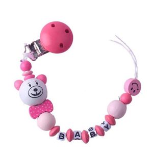 Pacifier Holders Clips# Personalized name handmade wooden pacifier chain cute bear clip holder baby shower gift d240521