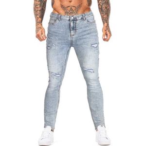 Męskie spodnie gingtto dżinsowe dżinsy męskie jasnoniebieskie spodnie Casual Pants chude spodnie marka mąka tkaniny streetwear high talia elastyczne ZM1063 J240510