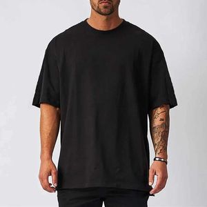 Camisetas masculinas masculinas super equipadas de mangas curtas com camiseta solta de fitness de hip-hop no ombro Top de fitness s52133