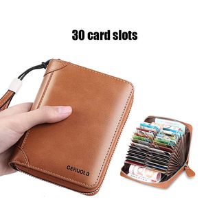 30 kortplatser Kreditkortshållare äkta läderplånbok RFID Blockering Purse Fashion Clutch Bag Korthållare för män och kvinnor 240521