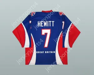 Пользовательский Jason Hewitt 7 Великобритания Blue Hockey Dersey Top Shiteed S-M-L-XL-XXL-3XL-4XL-5XL-6XL