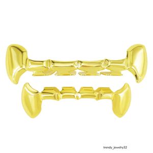 Hip Hop Exaggerates Vampire Fang Grillz Gold Teeth Set Real Gold Electroplated Teeth Decoration