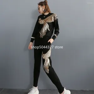 女性のためのエスニック服アフリカンセット冬の長袖スコーブル弾性バギンパンツロックスタイルダシキ有名なスーツレディ