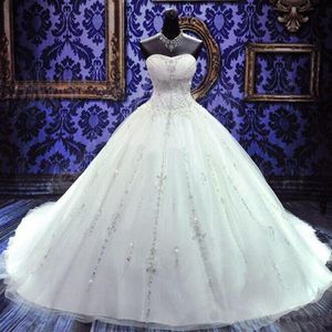 Prinzessin Perlen Kristallkugelkleid Brautkleider Schatz Hals Schnürung Perlen Hochzeitsbrautkleider plus Größe 242m