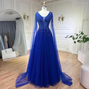 Party Dresses Serene Hill Royal Blue Luxury Evening With Cape Sleeves A-Line Beaded And Gown For Women's Wedding 2024 BLA72315