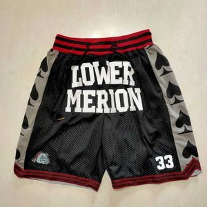 Męskie spodenki Basketball Shorts Oversizezed Mens Low Merion High School Hafted Sew33 Bryant Hip-Hop Pocket Sports Beach Spods J240510