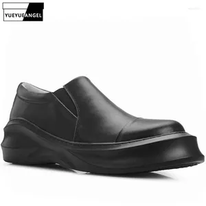 Casual Shoes European British Style Men Autumn Fashion Slip On Manlig äkta läder tjock häl vestido de couro chaussure