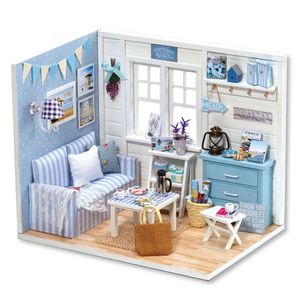 Cutebee Diyhouse Miniature with Furniture Led Music Dust Cover Model Building Block Toys for Children Casa de Boneca