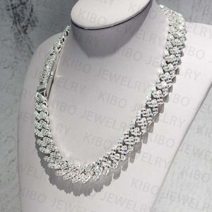 Iced ut för herrhalsband silverkedjor Baguette klippt Moissanite diamant 18mm VVS kubansk länkkedja