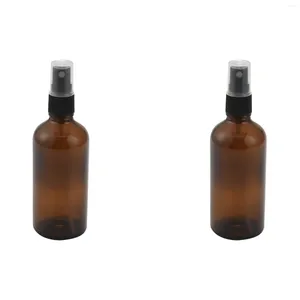 Garrafas de armazenamento 2x 100ml de spray de vidro âmbar frasco com sprays de atomizador preto recipiente recarregável para óleo / uso essencial