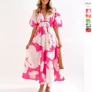 2024 European and American Long Dress Womens Summer New High-End Womens Dress Temperament Printed Long High Sense Dress Women