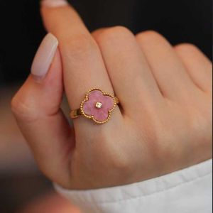 High Luxury Ring Charm Vanly Classic Musthave Pink Natural Rose Clover Элегантный светлый роскошный полный чистый серебряный золото с оригинальной коробкой для логотипа Vanly