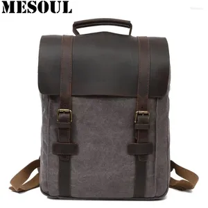 Backpack Men Vintage Men Leather Canvas Laptop School Bag Mochila Feminina Large Travel Rucksack Macho Macho Macaco Bagpack