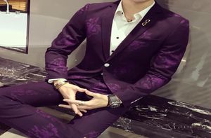 Whole Groom Wedding Mens Suits 2 Peacesset Slim Fit最新デザインPeony Floral Printed Tuxedo Terno Masculino Prom Suits Wit5051615