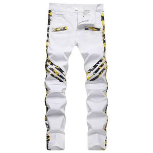 Męskie spodnie Sprhigh Street Męskie dżinsy proste z elastycznym dżinsowym spodnie męskie masy Białe bawełniane dżinsy vaqueros hombre j240510