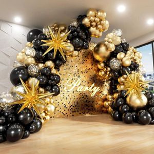 Czarne i złote balony girland łukowe zestaw z balonami folii Starburst na wesele urodziny rodzinne dekoracje przyjęcia 240520