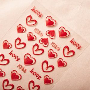 1 Sheet 5D Valentines Day Nail Art Sticker Red Heart Style Slider Stickers *Love Kiss* Letters Design DIY Manicure Accessories