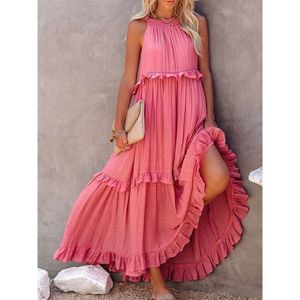 Summer New Vacation Wind Lotus Leaf Edge Long Dress Large Swing Flowing Beach Skirt For Women
