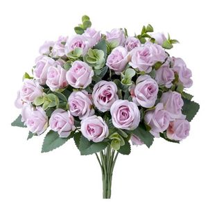 Konstgjord blommor Silk Rose White Eucalyptus lämnar Peony Bouquet Fake Flower For Wedding Table Party Vase Home Decoration 10 Head Flera färger tillgängliga