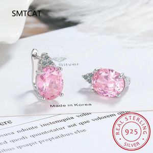 Stud Earrings 2.1ct Oval Created Pink Sapphire 925 Sterling Silver For Women Gemstone Fine Jewelry Anniversary Gift