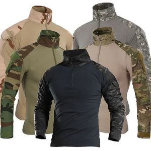 Mens Camouflage Tactical Shirt Long Sleeve Soldiers Combat T Shirt Cotton Camo Men Uniform Airsoft Shirts 240521