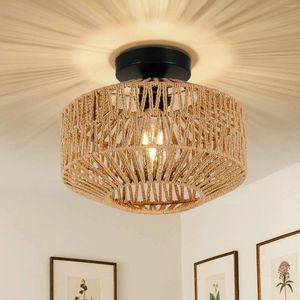 Taklampor Rattan Lamp E27 LED Handvävd sovrum hängande lampor för lätt modern hemdekoration fixtur