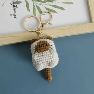 Keychains Lanyards Cute Cat Hook Needle Keychain Knitted Cartoon Cat Doll Keychain Used for Car Keys Cavai Small Cat Knitted Keychain Used for Bag Pendant New Q240521