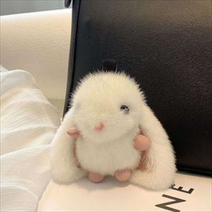 3st Furry Doll Rabbit Fur Keychain Animal Pompom fylld Keyring Bag Charm Car Trinket Plush Bunny Pendant