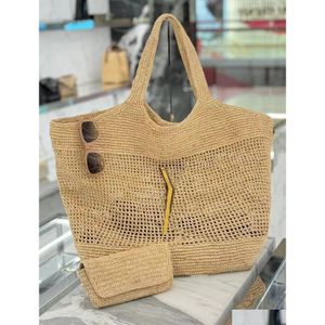 ビーチバッグIcare Maxi Tote Bag Designer Women Luxury Handbag Raffias Hand-Embroidered St High Quality大容量トートショップShod dhdft