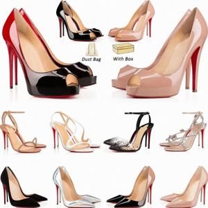 바닥 여성 디자이너 레드 반짝이 높은 하이힐 신발 특허 가죽 블랙 누드 8cm 10cm 12cm 14cm 얇은 힐 크기 35-42 U3B5#