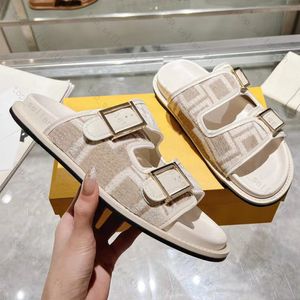 Designer Sandals Women Men Fabric Slides Strap Mule Sandal White Leather Slides Buckle Printing Slippers