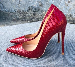 Najnowszy retro damski damski lady czerwony pyhon wąż skóra poined palce stiletto obcasy buty 12 cm 10 cm pomps7563337