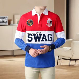 polo shirt men New Long sleeved Shirt for Men High Quality British Royal Leisure Sports Embroidered Flower Polo Collar Contrast Color Pure Cotton
