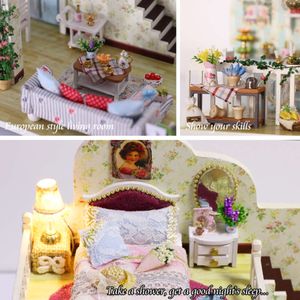 DIY House Wood Doll House Miniature Dollhouse Furniture Kit med LED -leksaker för barn födelsedagspresent