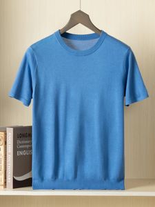 Letnie wysokiej jakości męskie koszulki Mulberry Silk Knitte T-koszulka krótkie rękodzie