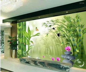 Papéis de parede 3D Papel de parede estereoscópico de decoração de bambu de bambu tv