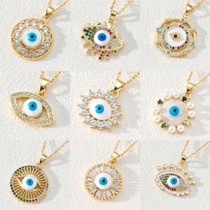 Colares pendentes jóias de moda estilo misto de esmalte más olho para mulheres colorf zircão azul olhos colar entrega pendan dhgarden dhvoa
