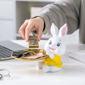 Rabbit Staty Tray Ornament Key Storage Home Living Room Desktop Decorations Rabbit Sculpture Craft Gifts Home Decor figur Figur 240518