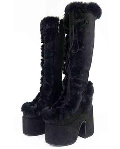 Stivali taglia 43 marca piattaforma goth tacchi pesanti cotti corti peluche cosplay inverno eleganti snowboot punk scarpe donne 2208055463380