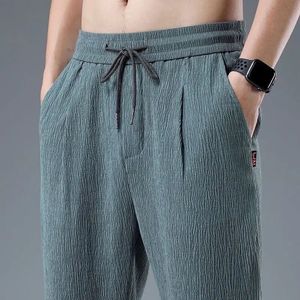 Summer Ice Silk Linen Man Pants Casual Sweatpants Male Quick-dry Sport Ankle-length Harem trousers Streetwear Fashion 240513