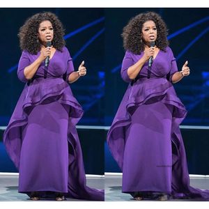 New Oprah Winfrey Formal Evening Dresses Tiered Skirts Sexy Vneck 3 4 Long Sleeve Ruffles Pleats Ruched Mother Of The Bridal Dress 0521