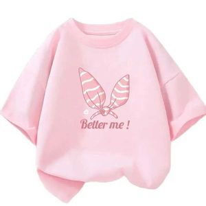 T-shirts Summer Lovely Cute Rabbit Ear Graphic Pink T shirts Kawaii Bunny Ear Purple Tee Tops for Girls Y240521