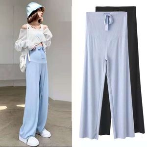 Summer Fashion Adjustable Waist Straight Loose Pregnant Trousers Outdoor Casual Breathable Maternity Pregnancy Women Pants L2405