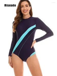 Kobiety stroju kąpielowego dla kobiet w strojach kąpielowych One Piece Kobiet Rashguard Patchwork 2024 Sport Surfing Suit for Navy Beachwear Summer